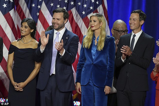 'While others clapped excitedly we can see Ivanka and Jared standing to attention with their arms straight to their sides'